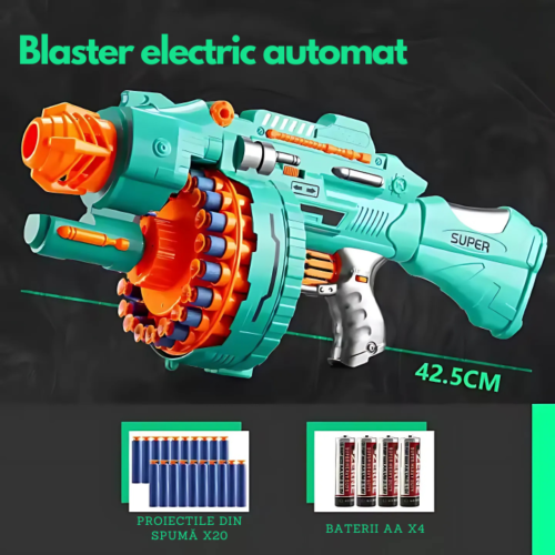 Jucarie Blaster Electric, Proiectile din spuma, Turcoaz