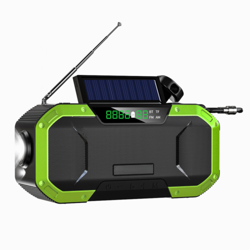 Radio portabil multifunctional, Bluetooth, Lanterna SOS, AM/FM, Afisaj digital, Incarcare prin cablu, manual si solar, Baterie 5000mAh