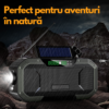 Radio portabil multifunctional, Bluetooth, Lanterna SOS, AM/FM, Afisaj digital, Incarcare prin cablu, manual si solar, Baterie 5000mAh