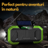 Radio portabil multifunctional, Bluetooth, Lanterna SOS, AM/FM, Afisaj digital, Incarcare prin cablu, manual si solar, Baterie 5000mAh