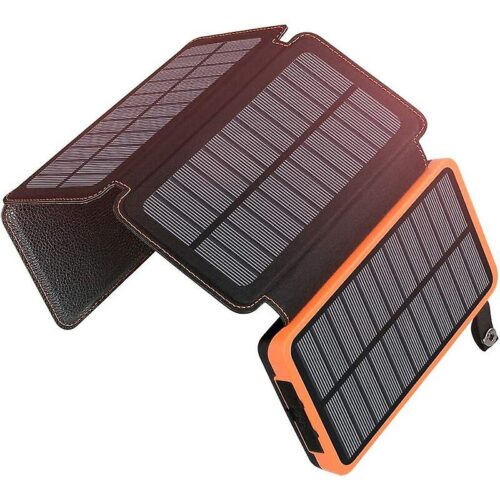 Baterie Externa Portabila Solara 20.000mAh, 4 Panouri, Waterproof, Lanterna LED
