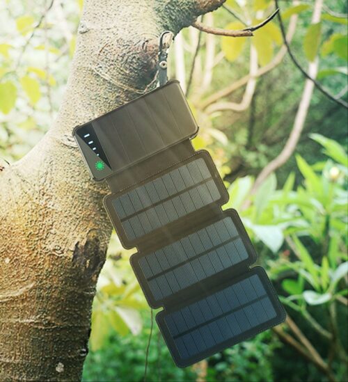 Baterie Externa Portabila 8.000mAh, 3 Panouri Solare Detasabile, Lanterna LED