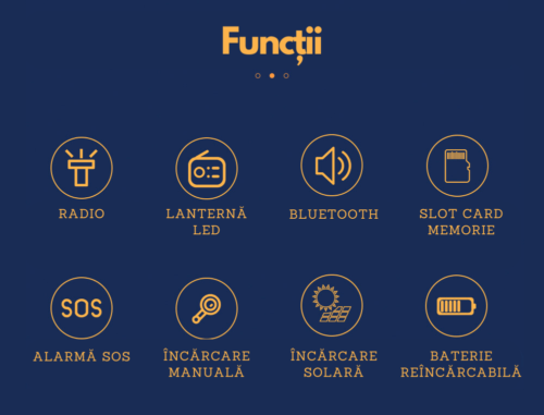Radio portabil multifunctional, Bluetooth, Lanterna SOS, AM/FM, Afisaj digital, Incarcare prin cablu, manual si solar, Baterie 5000mAh