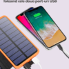 Baterie Externa Portabila Solara 20.000mAh, 4 Panouri, Waterproof, Lanterna LED