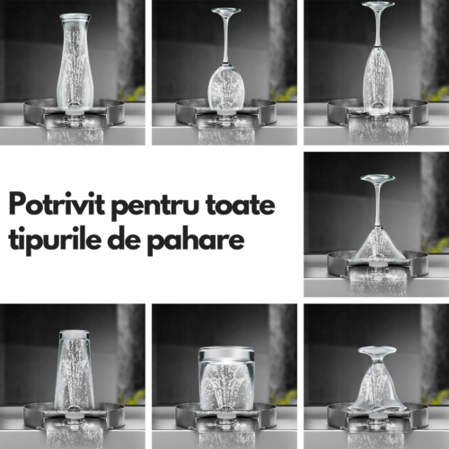 Dispozitiv curatare pahare, Clatire si spalare rapida, Accesorii incluse, Plastic ABS/Otel Inoxidabil