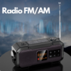 Radio portabil multifunctional, Bluetooth, Lanterna SOS, AM/FM, Afisaj digital, Incarcare prin cablu, manual si solar, Baterie 5000mAh