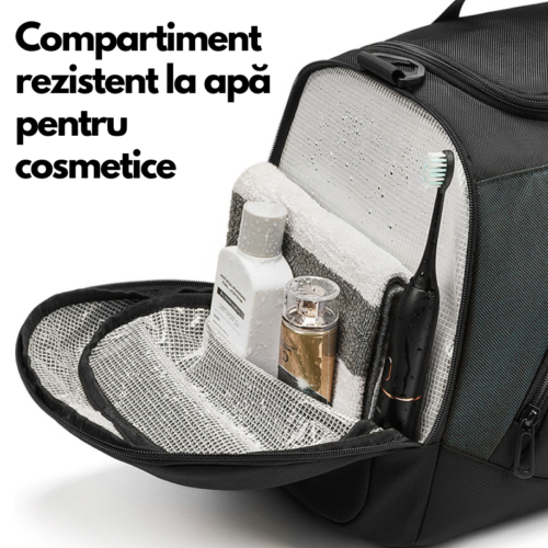 Geanta de voiaj multifunctionala RavaNova, Compartimente pentru cosmetice si incaltaminte, Waterproof, 50x24x25cm, Negru