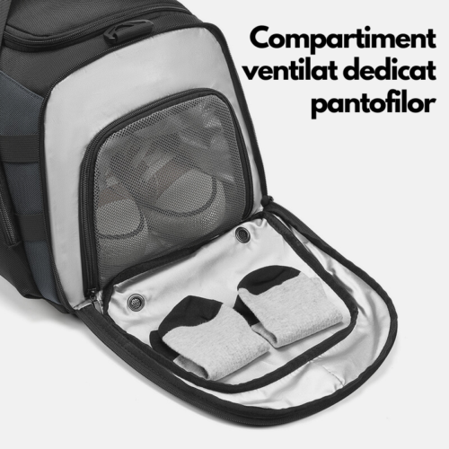 Geanta de voiaj multifunctionala RavaNova, Compartimente pentru cosmetice si incaltaminte, Waterproof, 50x24x25cm, Negru