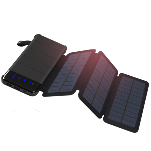 Baterie Externa Portabila 8.000mAh, 3 Panouri Solare Detasabile, Lanterna LED